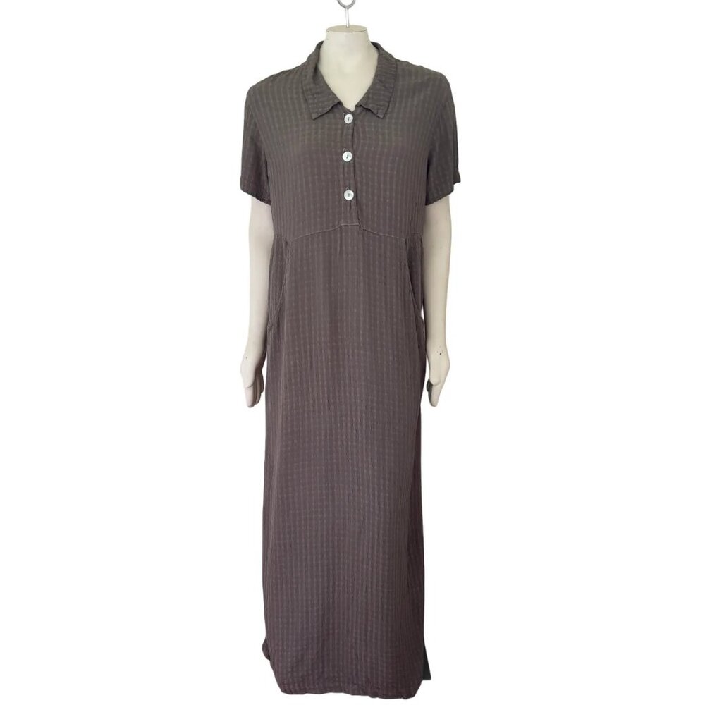 NEW CUT LOOSE Short Sleeve Textured Popover Maxi Dress in Mossy Brown SZ S